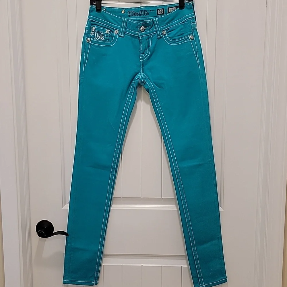 Miss Me Teal Skinny Low Rise Jeans Size 26 - Picture 11 of 11